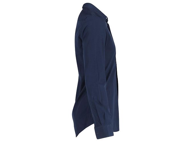 Acne Studios Schmal geschnittenes, langärmliges Hemd mit Knopfleiste vorne aus marineblauer Baumwolle - Ansicht 3