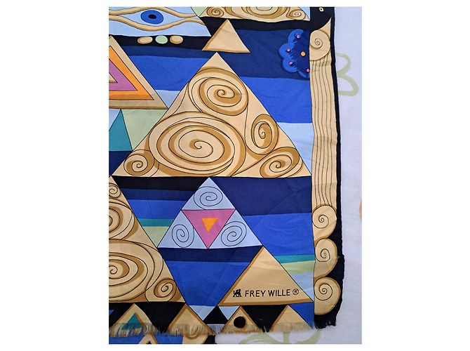 Frey Wille Maxi twill di seta blu egiziano ultra raro Nero Multicolore Beige D'oro Giallo Blu navy Blu chiaro Blu scuro - vista 4