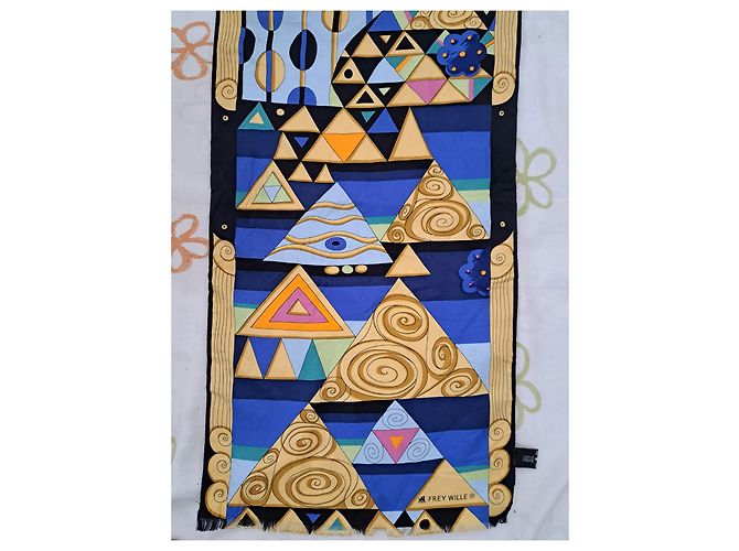 Frey Wille Maxi twill di seta blu egiziano ultra raro Nero Multicolore Beige D'oro Giallo Blu navy Blu chiaro Blu scuro - vista 6