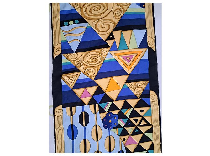 Frey Wille Maxi twill di seta blu egiziano ultra raro Nero Multicolore Beige D'oro Giallo Blu navy Blu chiaro Blu scuro - vista 8