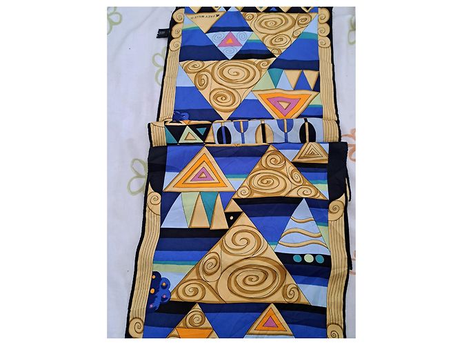 Frey Wille Maxi twill di seta blu egiziano ultra raro Nero Multicolore Beige D'oro Giallo Blu navy Blu chiaro Blu scuro - vista 9