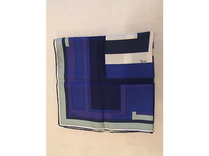 Emilio Pucci Sciarpa Piccola in Seta del 2000S. Nero Bianco Blu Multicolore Porpora Blu navy Blu chiaro Blu scuro Viola scuro - vista 3