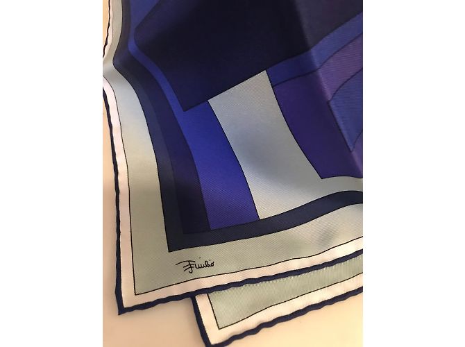 Emilio Pucci Sciarpa Piccola in Seta del 2000S. Nero Bianco Blu Multicolore Porpora Blu navy Blu chiaro Blu scuro Viola scuro - vista 5