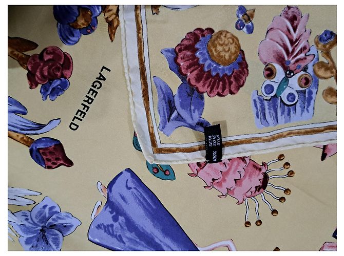Karl Lagerfeld ULTRA Rara sciarpa di seta Marrone Nero Rosa Blu Multicolore Beige D'oro Crudo Giallo Crema Cognac Corallo Nocciola Bronzo Castagno Caramello Cioccolato Rame Turchese Fuschia - vista 7