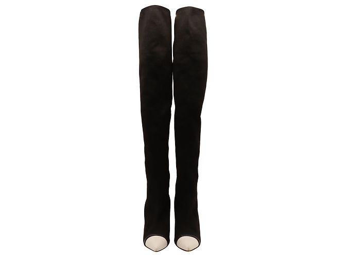 Givenchy Overknee-Stretch-Strickstiefel mit weißer Lederkappe aus schwarzem Elastan - Ansicht 2