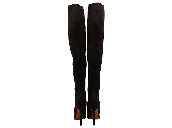 Givenchy Overknee-Stretch-Strickstiefel mit weißer Lederkappe aus schwarzem Elastan - Ansicht 4