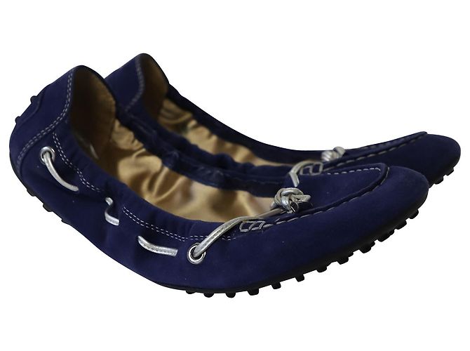 Ballerine Tod's Scrunch in camoscio blu royal - vista 3