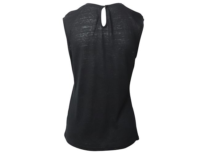Top smanicato con scollo impreziosito Maje in lino nero - vista 2