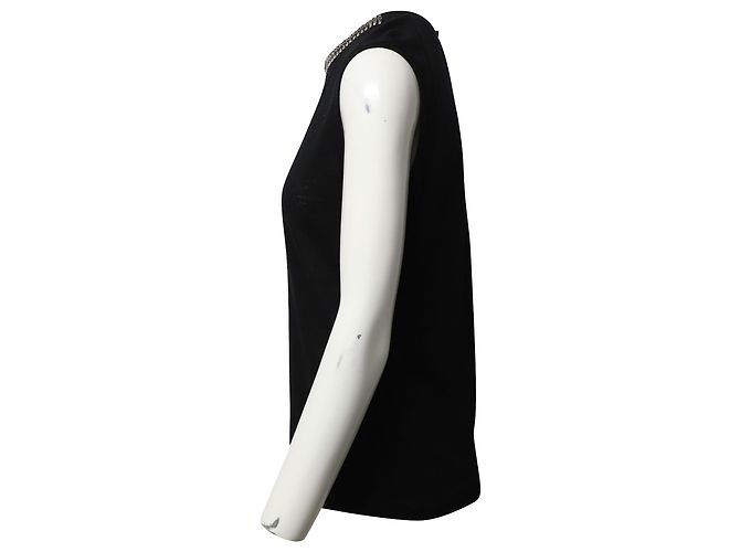 Top smanicato con scollo impreziosito Maje in lino nero - vista 3