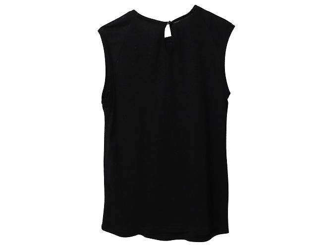 Top smanicato con scollo impreziosito Maje in lino nero - vista 4