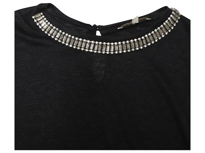 Top smanicato con scollo impreziosito Maje in lino nero - vista 6