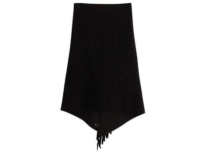 Falda midi asimétrica con flecos en lana negra de Balenciaga Negro - vista 2