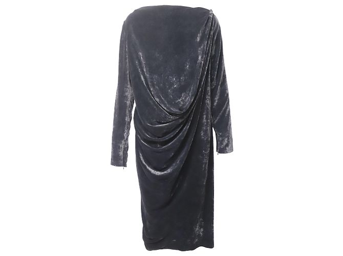 Langärmliges, drapiertes Samtkleid von Lanvin aus schwarzer Viskose - Ansicht 3