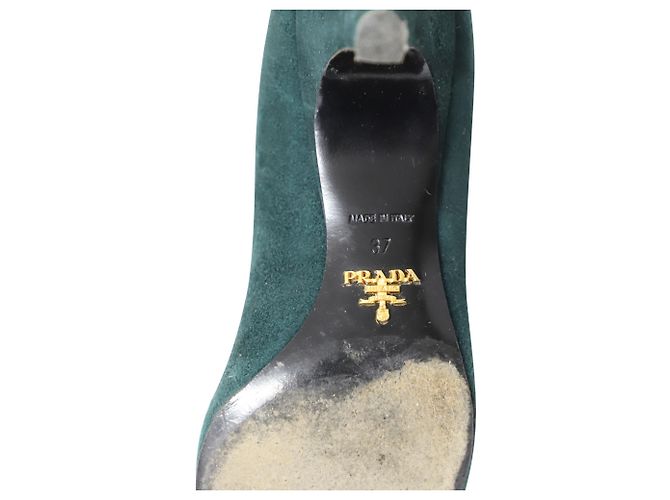 Sandali Prada con tacco a cono in camoscio verde - vista 6