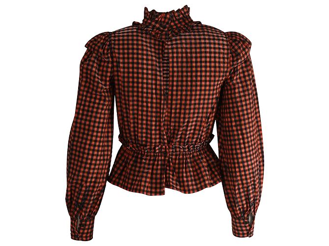 Ganni Seersucker Check Blouse in Multicolor Polyester - view 3