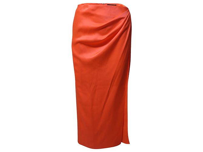 Falda midi drapeada de seda naranja de David Koma - vista 3