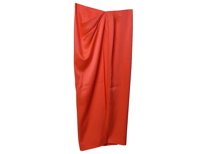 Falda midi drapeada de seda naranja de David Koma - vista 6