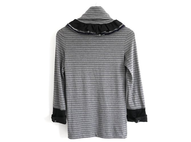 Otoño de la vendimia de Chanel 2008  Top de jersey con volantes en el cuello Gris - vista 3