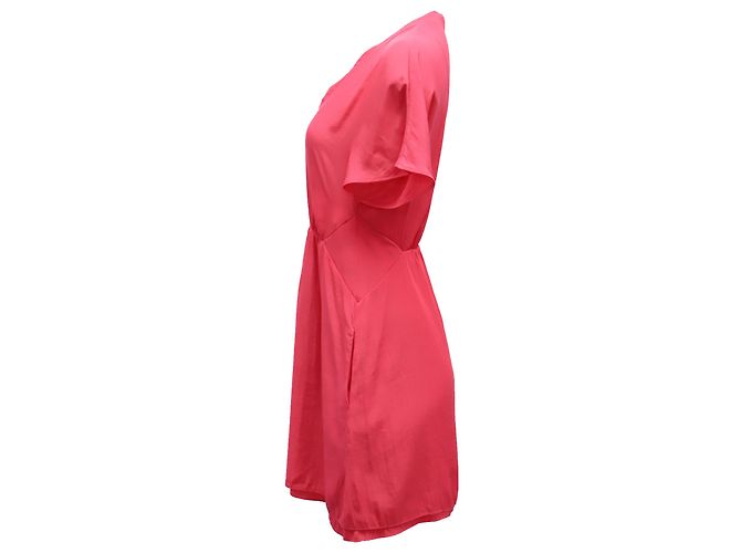 Maje Gerafftes Sommerkleid mit V-Ausschnitt aus fuchsiafarbener Seide Pink - Ansicht 2