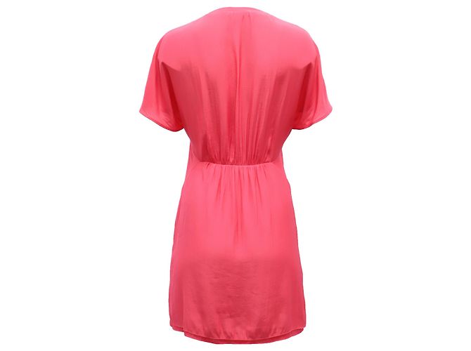 Maje Gerafftes Sommerkleid mit V-Ausschnitt aus fuchsiafarbener Seide Pink - Ansicht 4