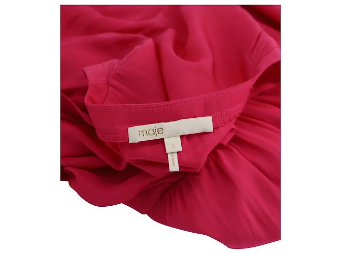 Maje Gerafftes Sommerkleid mit V-Ausschnitt aus fuchsiafarbener Seide Pink - Ansicht 5