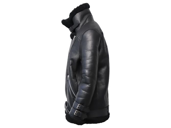 Acne Studios Jacke mit Lammfellbesatz aus schwarzem Lammleder - Ansicht 3