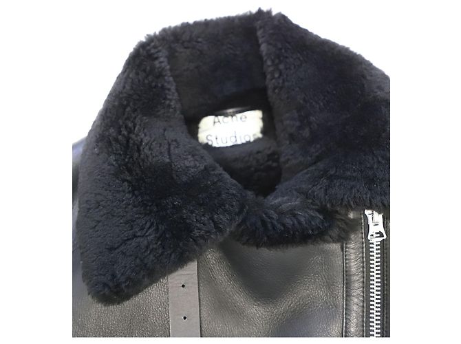 Acne Studios Jacke mit Lammfellbesatz aus schwarzem Lammleder - Ansicht 2