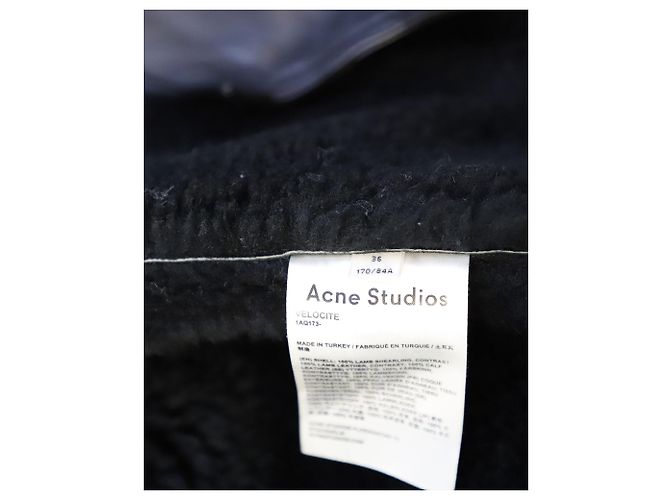 Acne Studios Jacke mit Lammfellbesatz aus schwarzem Lammleder - Ansicht 4