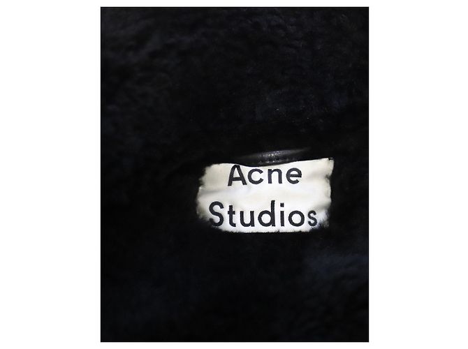 Acne Studios Jacke mit Lammfellbesatz aus schwarzem Lammleder - Ansicht 5