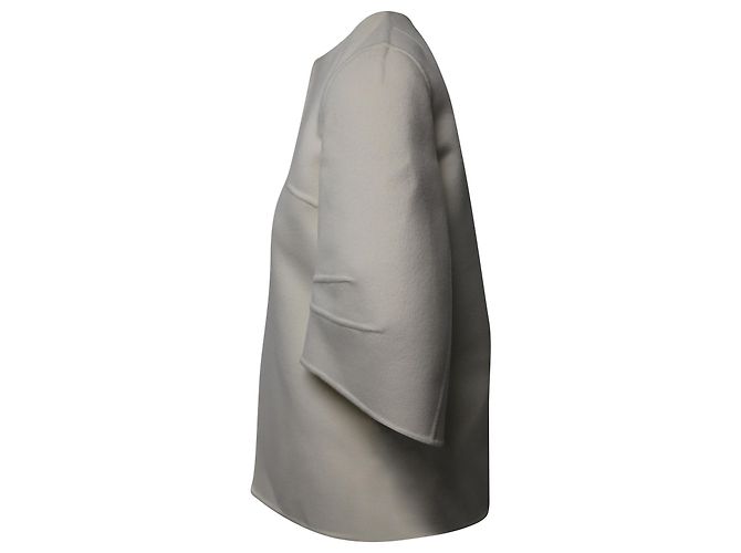 Michael Kors Collection Asymmetrical Angel Sleeves Jacket in White Wool - view 3
