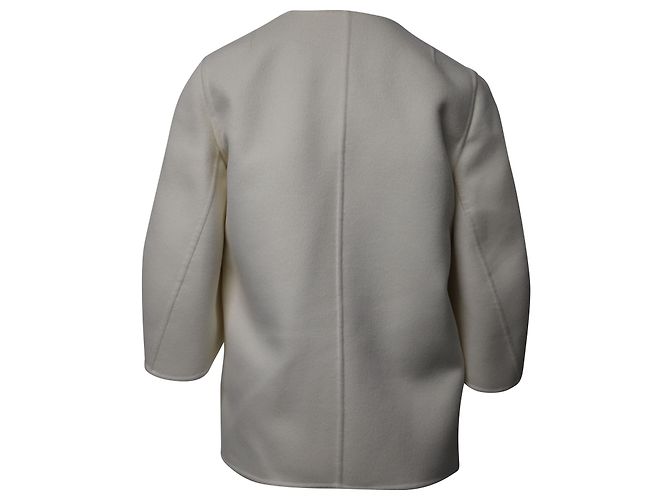 Michael Kors Collection Asymmetrical Angel Sleeves Jacket in White Wool - view 4