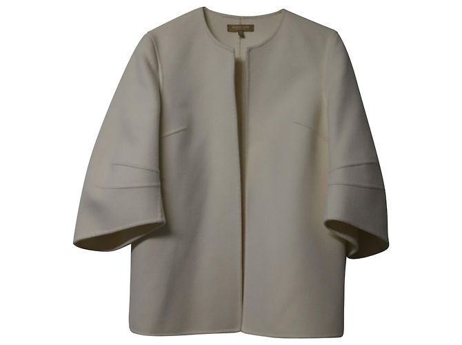Michael Kors Collection Asymmetrical Angel Sleeves Jacket in White Wool - view 5