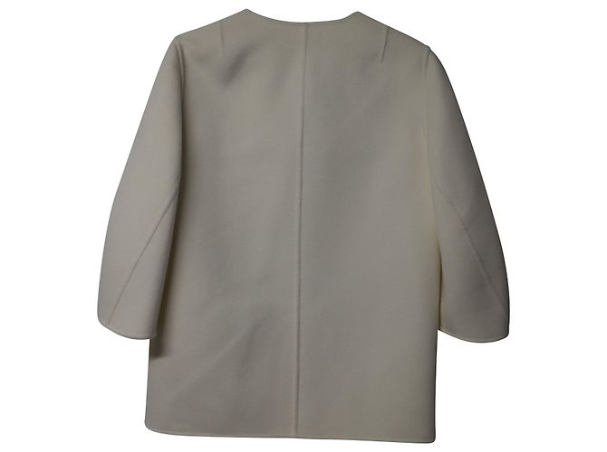 Michael Kors Collection Asymmetrical Angel Sleeves Jacket in White Wool - view 6