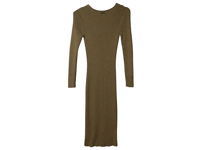 Michael Kors Tailliertes, geripptes Strick-Midikleid in Metallic-Gold-Viskose Golden Metallisch - Ansicht 4