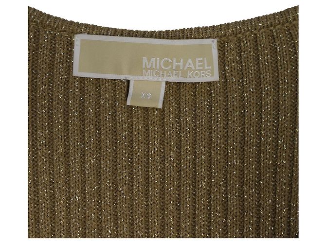 Michael Kors Tailliertes, geripptes Strick-Midikleid in Metallic-Gold-Viskose Golden Metallisch - Ansicht 6