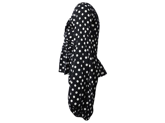 Autre Marque Camicetta con scollo a V a pois di Caroline Constas in cotone bianco e nero - vista 2