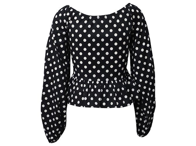 Autre Marque Camicetta con scollo a V a pois di Caroline Constas in cotone bianco e nero - vista 3