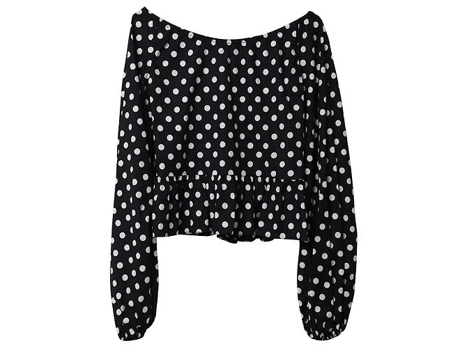 Autre Marque Camicetta con scollo a V a pois di Caroline Constas in cotone bianco e nero - vista 4