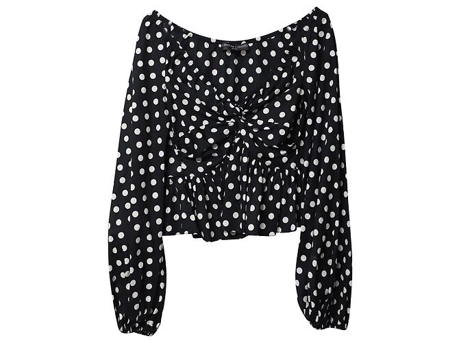 Autre Marque Camicetta con scollo a V a pois di Caroline Constas in cotone bianco e nero - vista 5