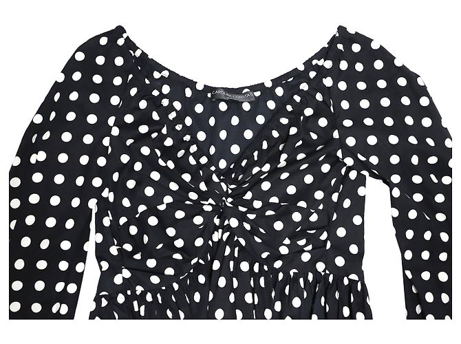 Autre Marque Camicetta con scollo a V a pois di Caroline Constas in cotone bianco e nero - vista 6