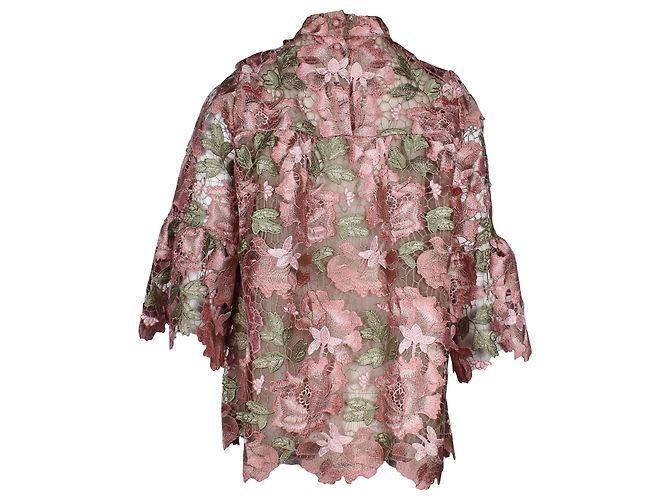 Anna Sui Mock Neck Floral Lace Bluse aus rosa Polyester Pink - Ansicht 2