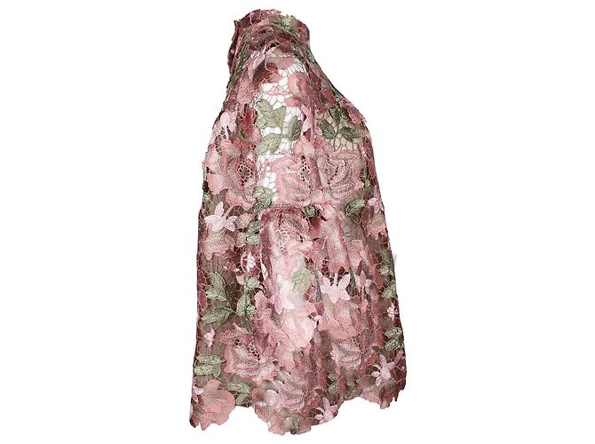 Anna Sui Mock Neck Floral Lace Bluse aus rosa Polyester Pink - Ansicht 5