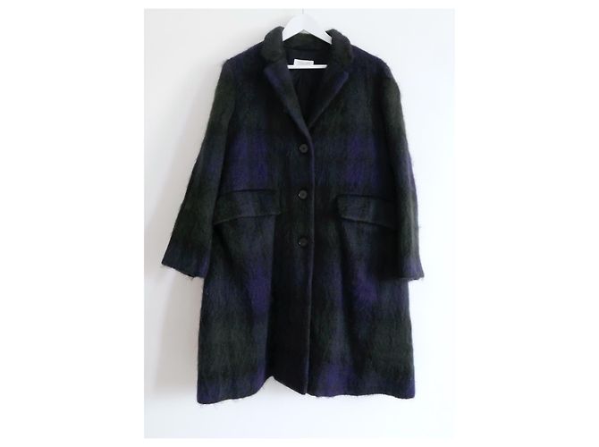 Toast Blackwatch tartán mohair abrigo w/Bufanda a juego Verde Azul marino - vista 2
