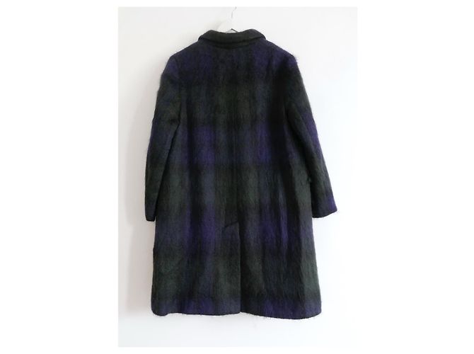 Toast Blackwatch tartán mohair abrigo w/Bufanda a juego Verde Azul marino - vista 5