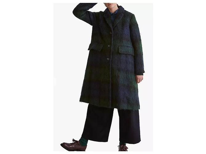 Toast Blackwatch tartán mohair abrigo w/Bufanda a juego Verde Azul marino - vista 9