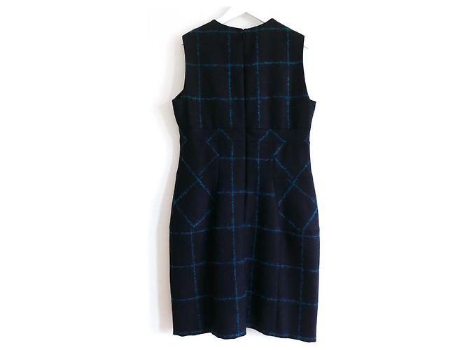 Pre-otoño de Dior 2015 Vestido de lana a cuadros Azul marino - vista 5