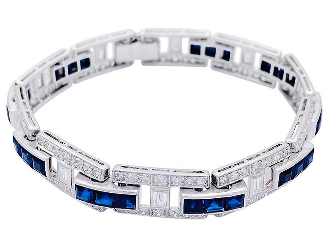inconnue Armband aus Platin, kalibrierte Saphire, Diamanten. - Ansicht 2