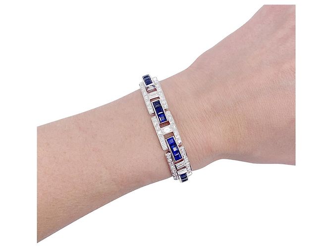 inconnue Armband aus Platin, kalibrierte Saphire, Diamanten. - Ansicht 6