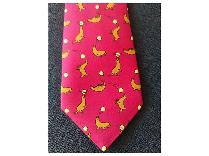 Hermès Silk Tie Burgundy Sea Lion Pattern Dark red - view 2