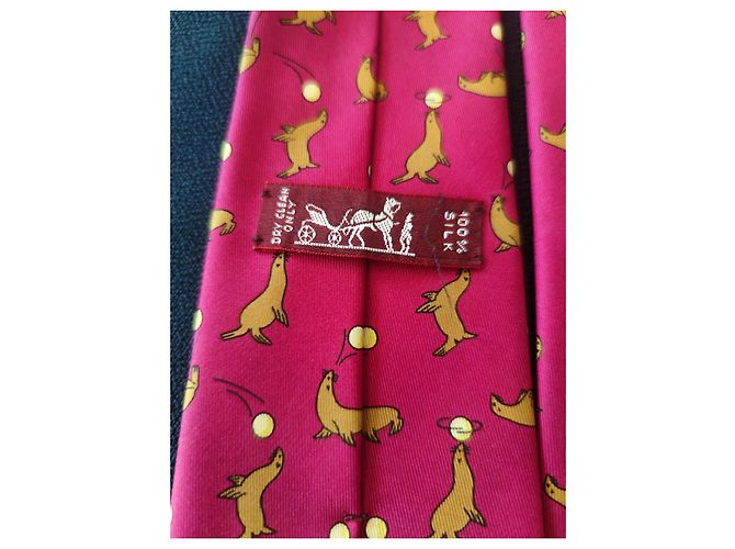 Hermès Silk Tie Burgundy Sea Lion Pattern Dark red - view 3